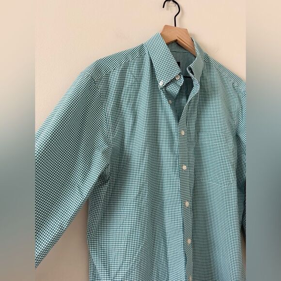 Jos. A. Bank Tailored Fit Cotton Button Down with Green & White Gingham - Size M - Picture 2 of 4